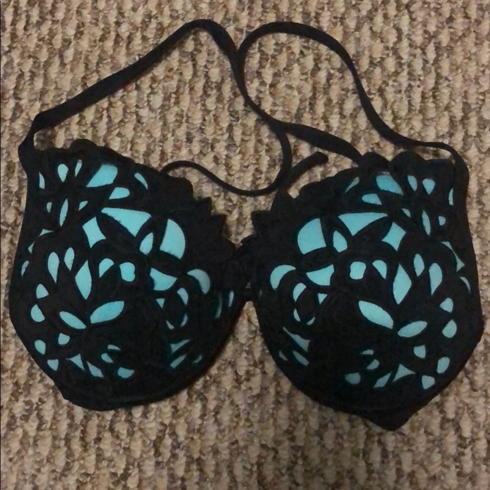 Teal and black bikini top